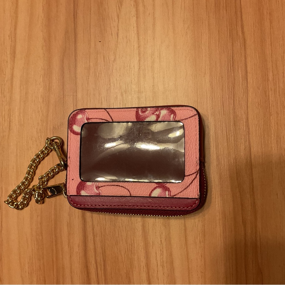 Coach Pink Card Holder with Gold Chain